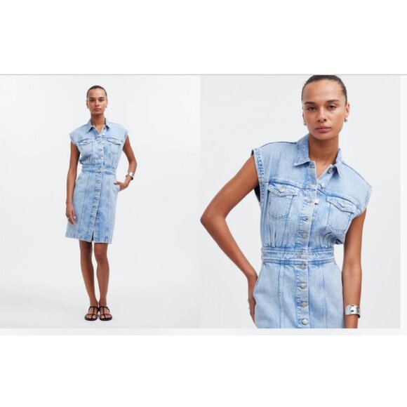 Madewell $138 Denim Cap-Sleeve Shirtdress in Aquino Wash Size 6 NR022 - Picture 1 of 10